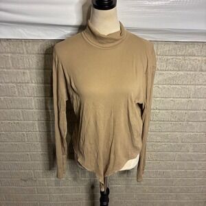 HM‎ Tan Ribbed Turtleneck Long Sleeve Bodysuit Top Women's XL
